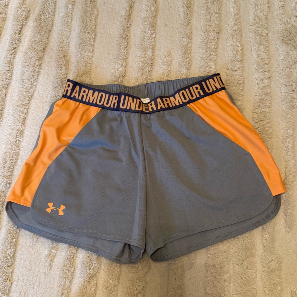 Under Armour grey and orange play shorts with pockets